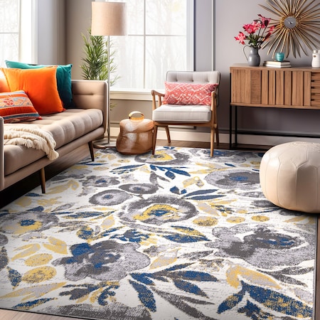 World Rug Gallery Vintage Modern Floral Gray/Yellow/Ivory Area Rug 7'10''x10' 2075CREAM8X10